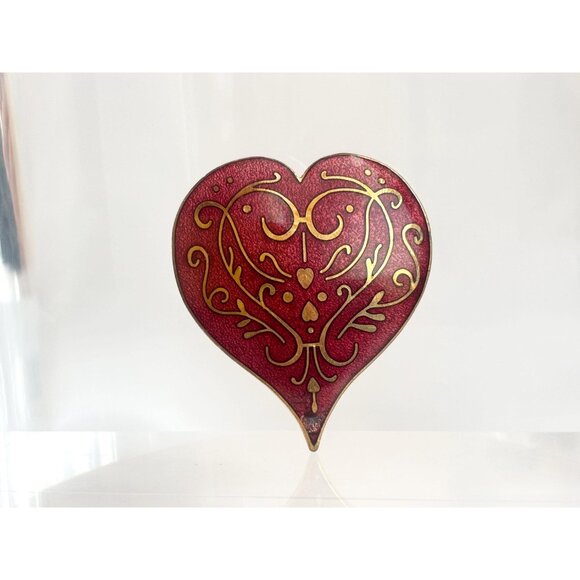 MMA (Modern Museum of Art) Cloissone 1985 Gold T Heart Vintage Brooch Pendant - Picture 4 of 10